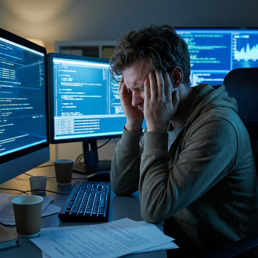 The contrast between digital noise and calm stillness